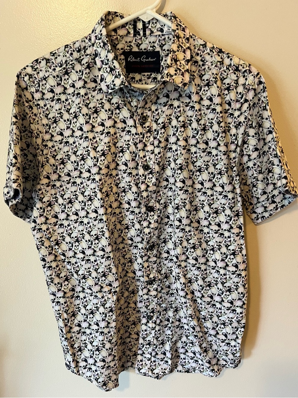 Robert Graham "Atami" skull print 100% cotton short-sleeve shirt men’s M